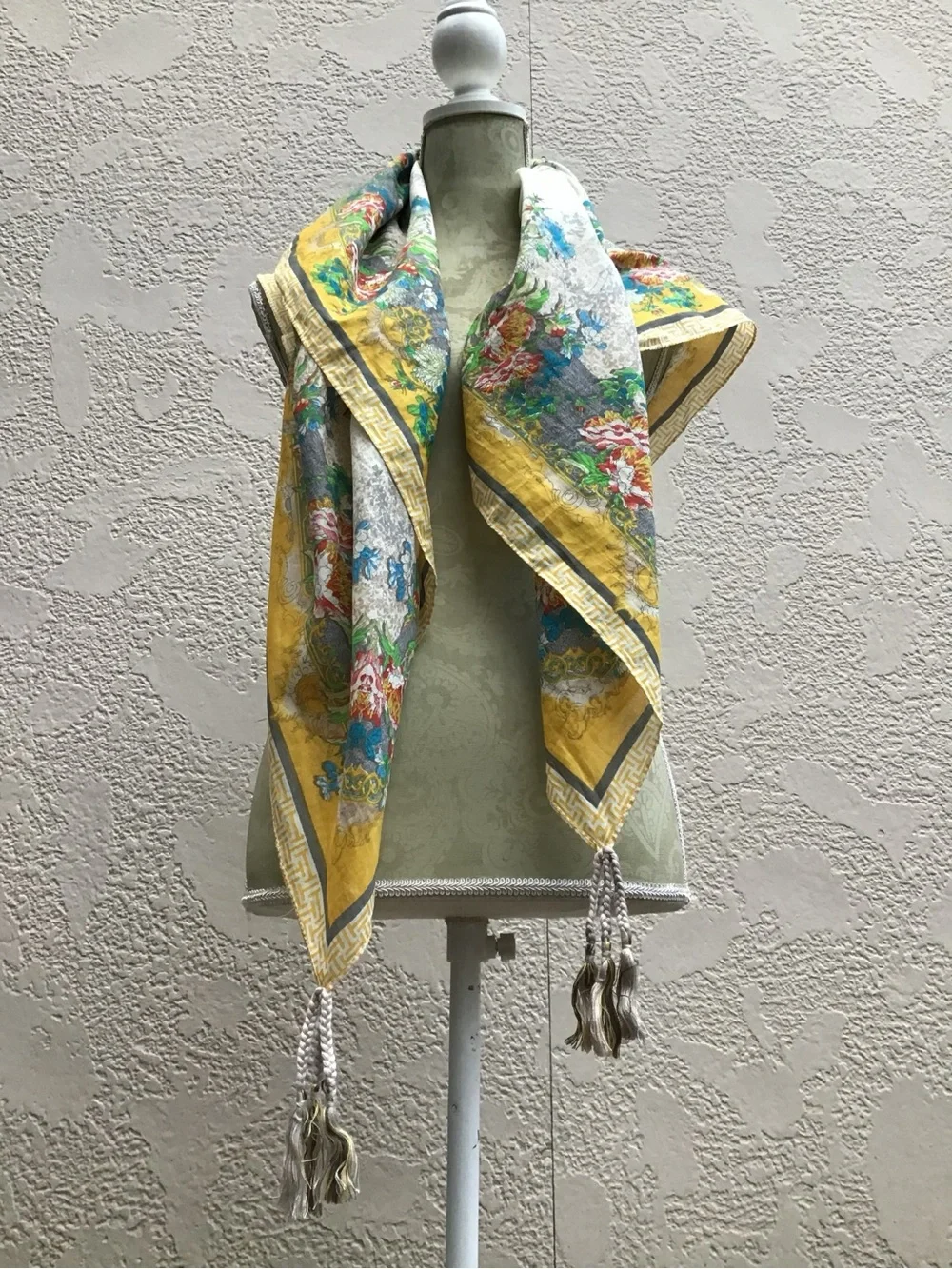 Johnny Was Yellow Floral Tassel Shawl Wrap